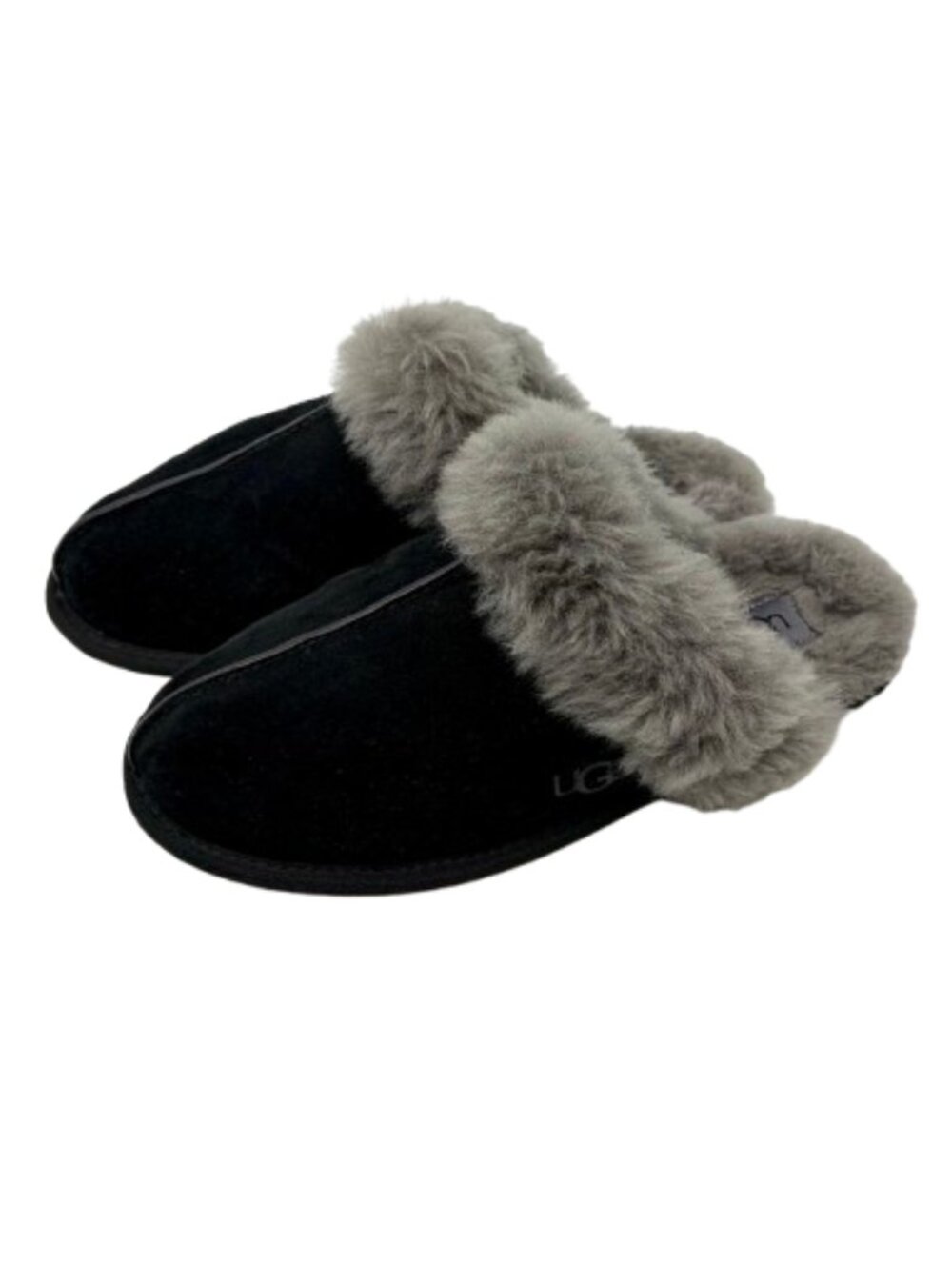 UGG~Scufette II~WOMENS SLIPPERS SUEDE SHEARLING Black & Gray NEAR NEW Size 9
